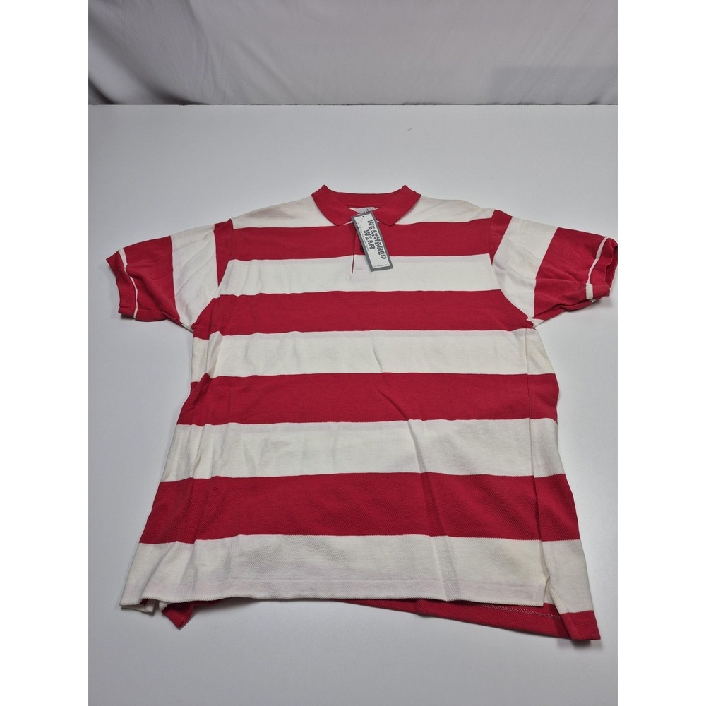 VTG J.J. Cochran Polo Shirt Mens L Red White Striped Short Sleeve Made USA NWT